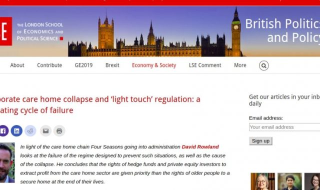 Corporate care home collapse and ‘light touch’ regulation: a repeating cycle of failure